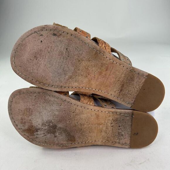 Bed Stu Henna Women's Sandals US 6.5 Brown Strappy Woven Leather Studded Slide - Picture 7 of 11